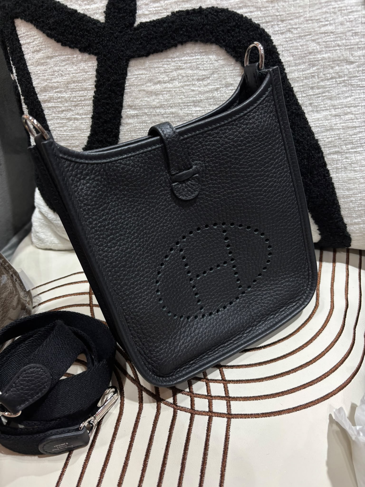 Hermes mini evelyne, Stamp U 黑色銀扣 100%Authentic ,98%new  ✅dust bag✅box