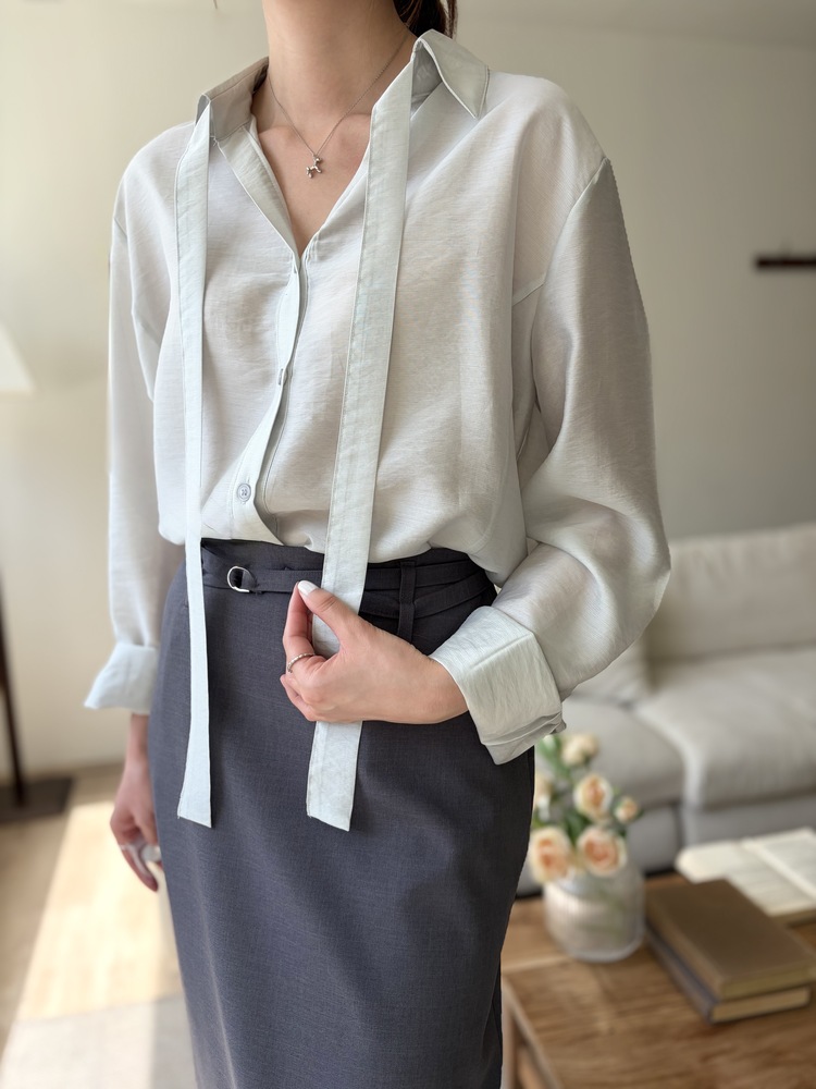 Tie Detail Sheer Blouse (Mint)