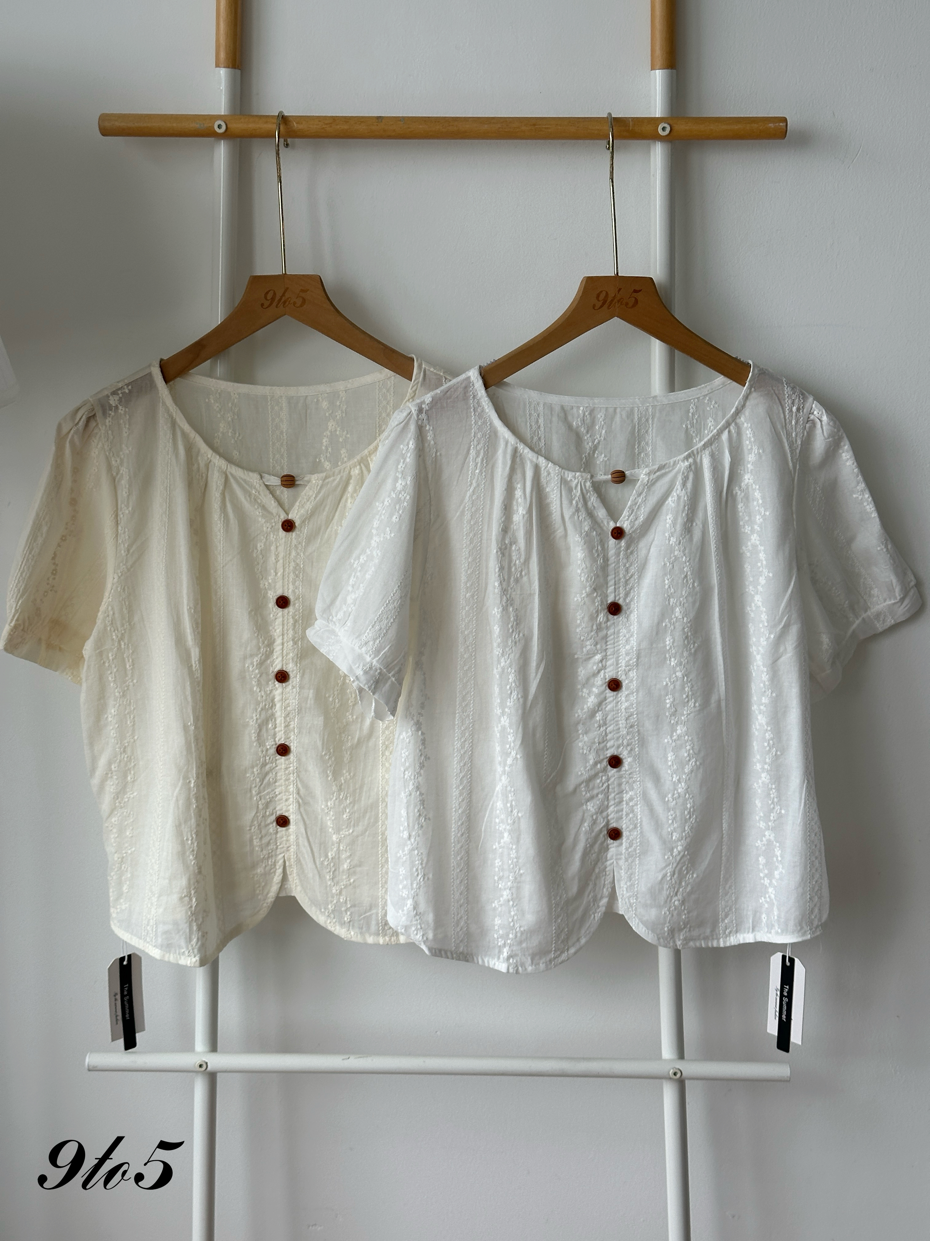 T4421 Puff Sleeve Embroidery Floral Blouse - 3 Colors 