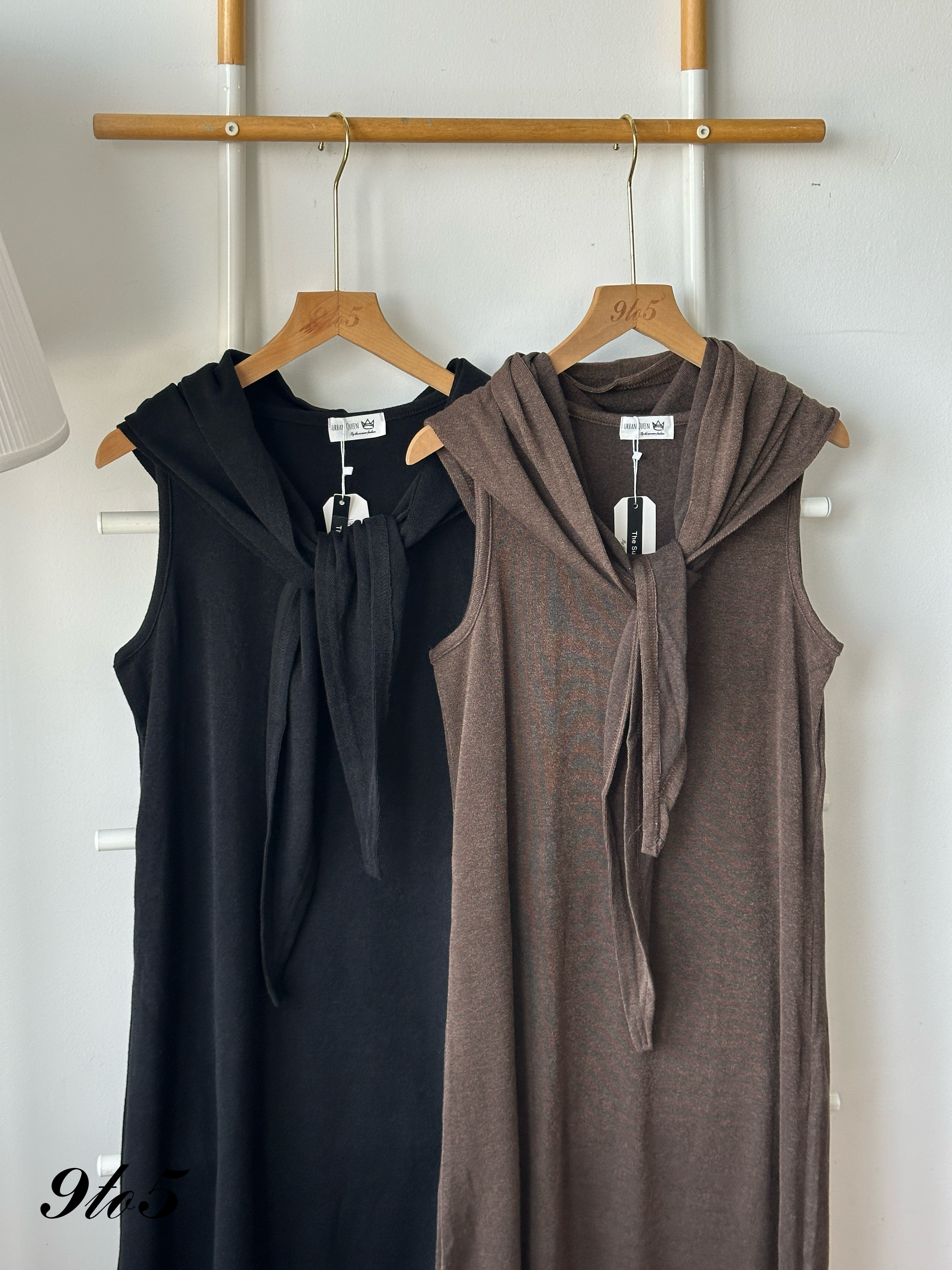 D2359 Sleeveless Long Dress - Black & Brown