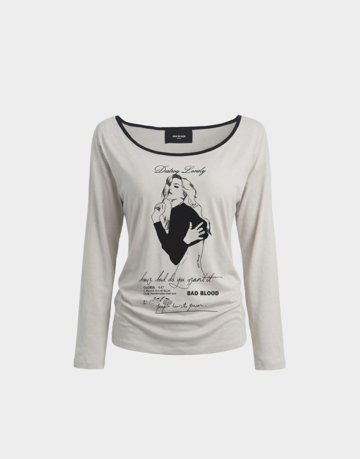 BADBLOOD   [w-tee26-123] B.A.D. Ladyland Ringer Loose-Fit T-Shirt - Cream