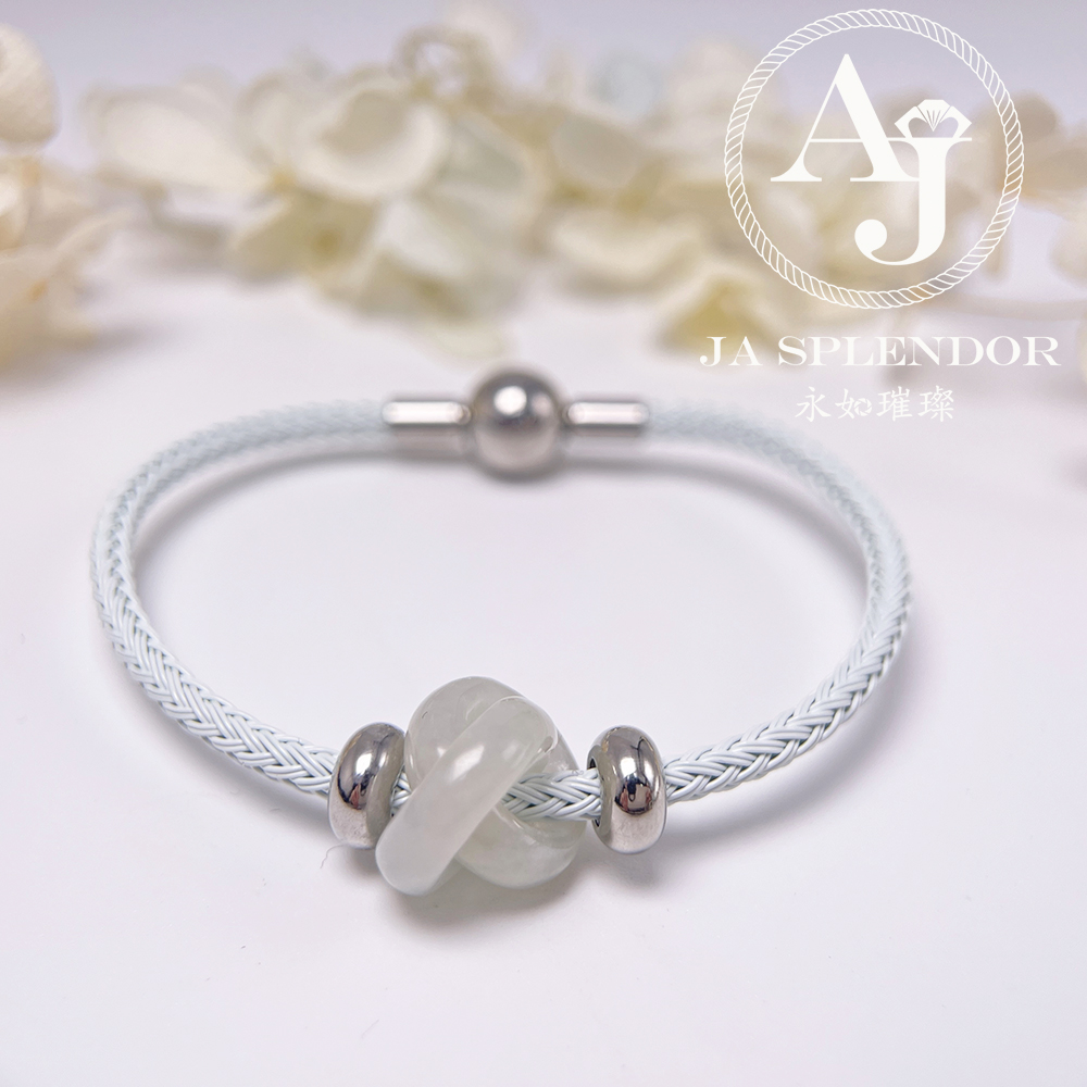 JN-2666 天然翡翠A玉 【愛永恆】環環相扣不鋼防水、防敏手鐲