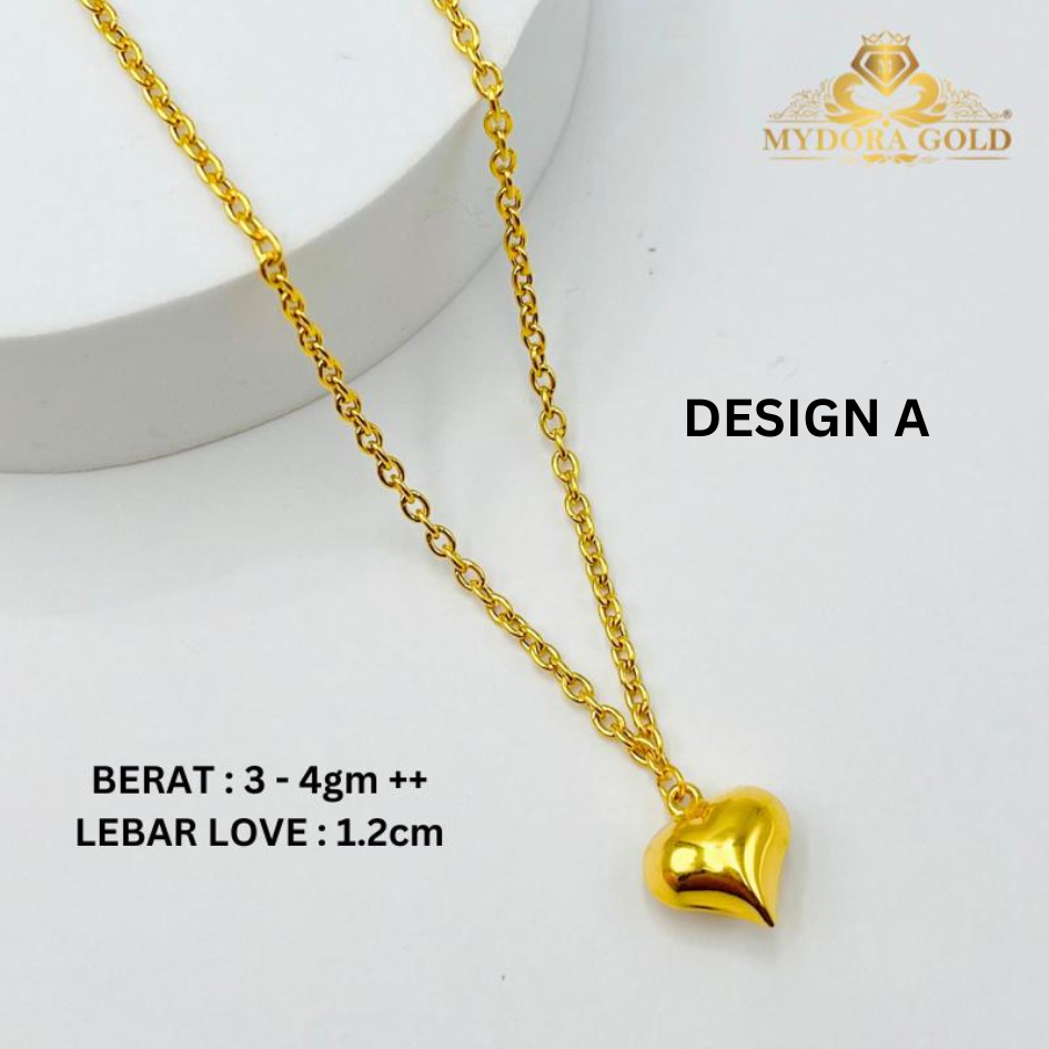 MYDORA Rantai Leher Sauh Gantung Love Gemuk | Emas 916/22K