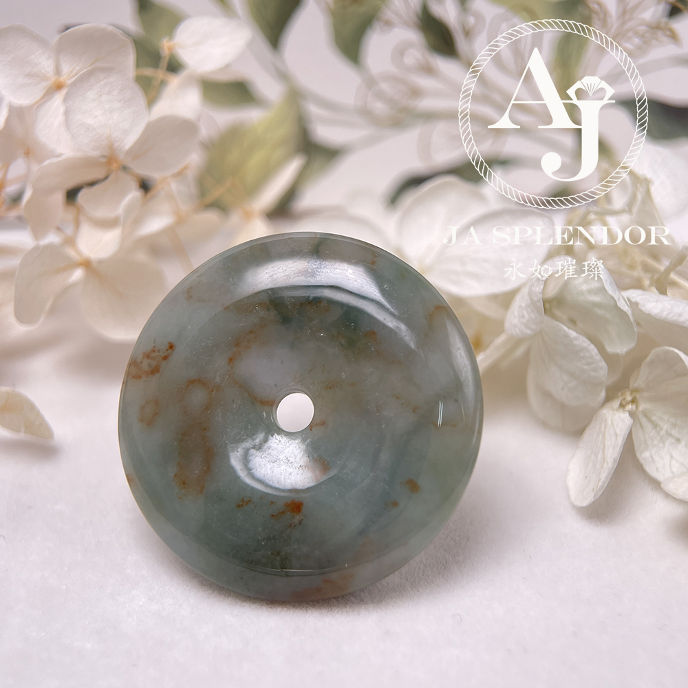 JN-223 天然翡翠A玉 特色綠映紅平安扣