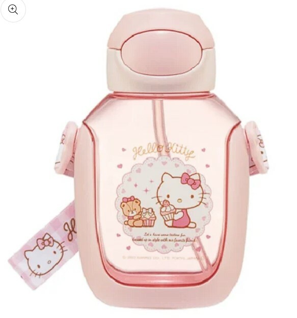 SKATER 透明彈蓋吸管水樽附背帶 530ml (HELLO KITTY)