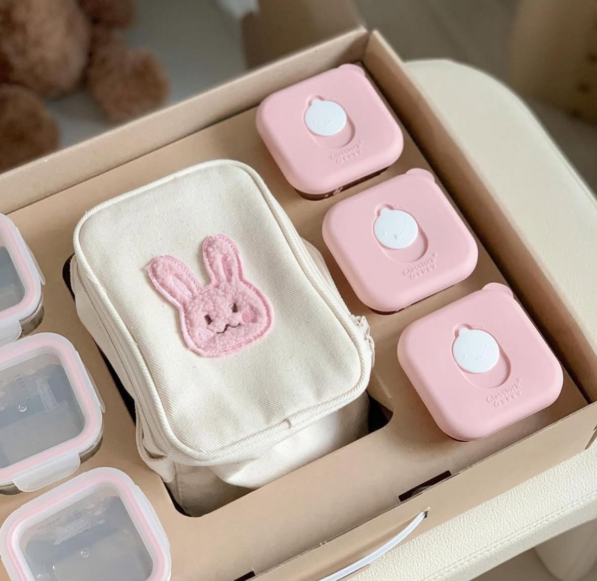 vivienda x glasslock 6 個混合分級嬰兒 食品容器和保冷袋套裝 (兔仔）