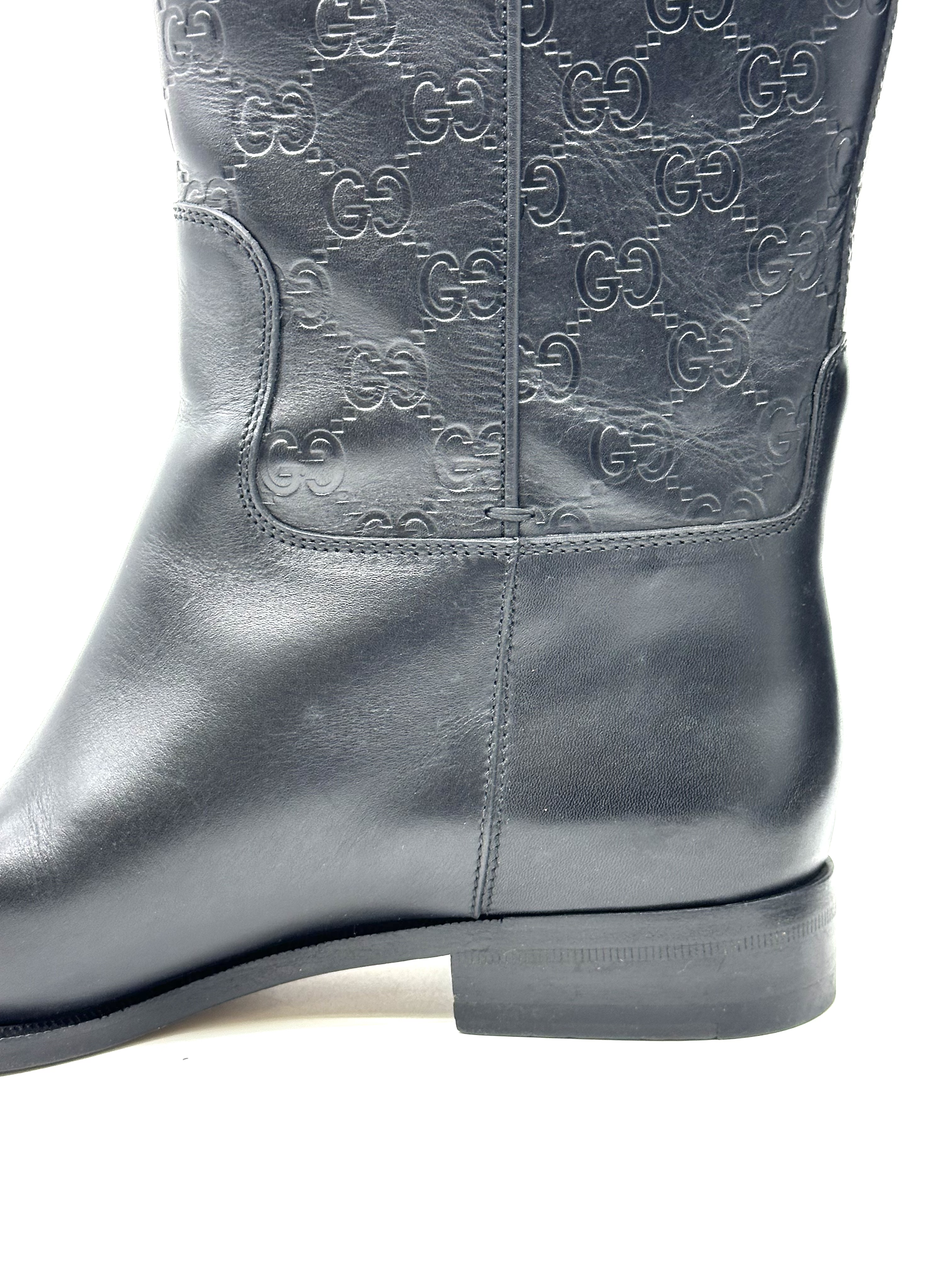 Pre-owned Gucci black Guccissima leather 85th anniversary knee-length boots / Product Code: 26040408