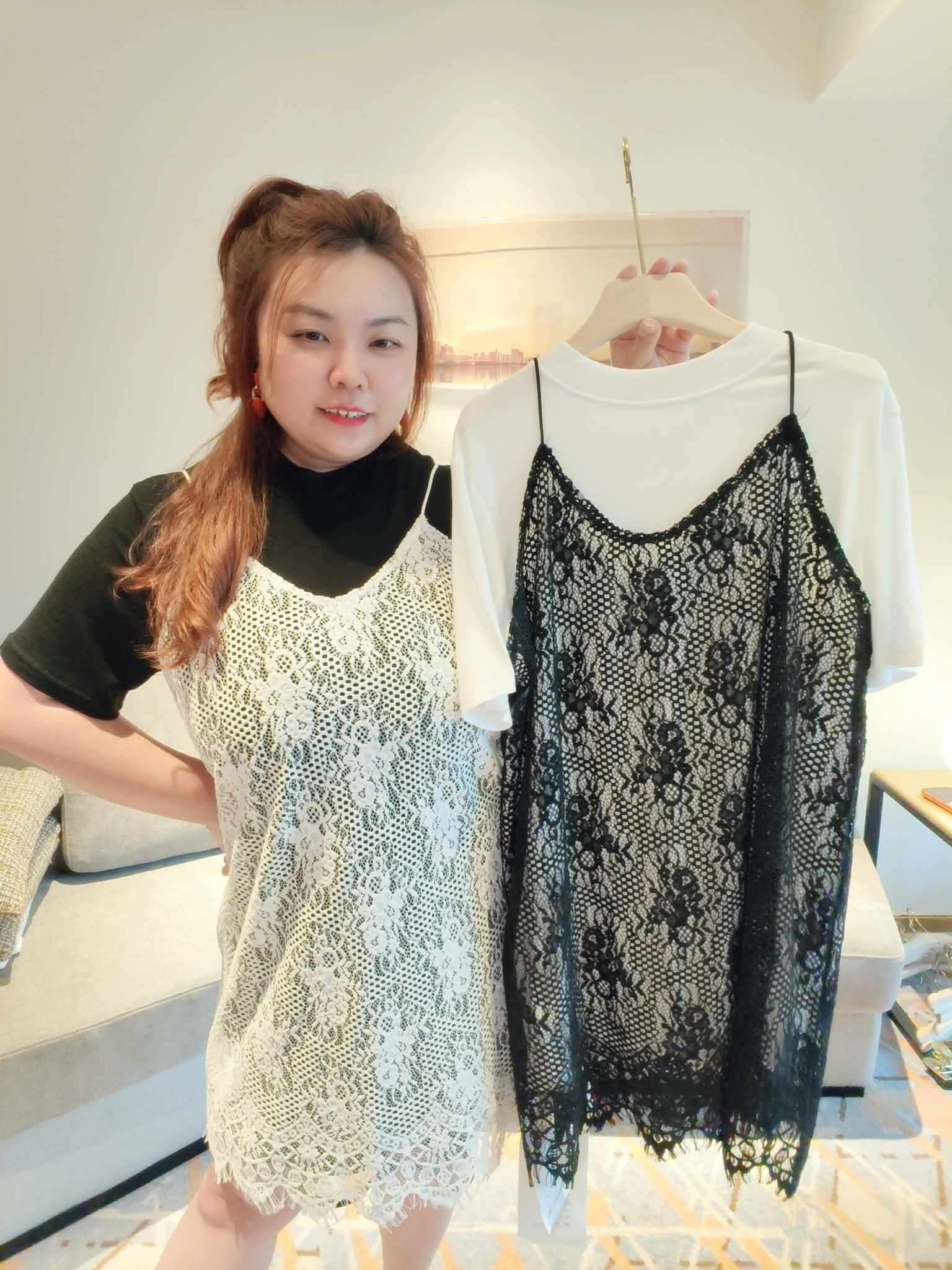 YCH06 5866 蕾丝镂空吊带套装