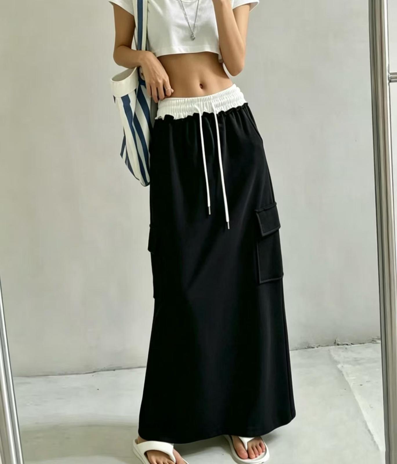 S11 拼色腰棉質裙