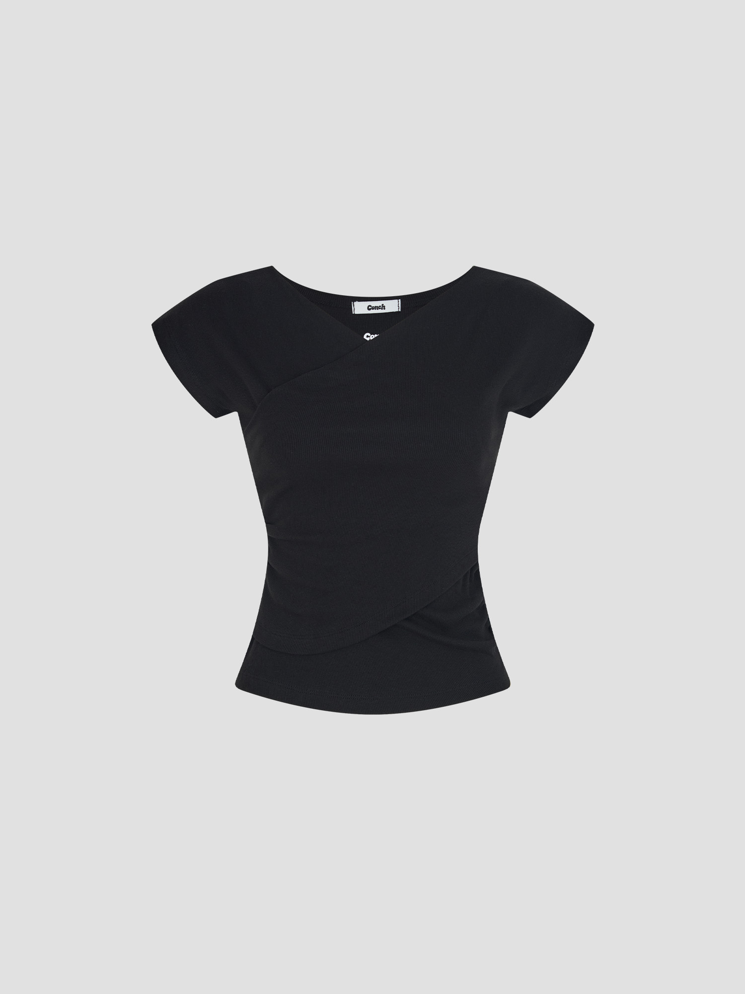 預購_V-neck Ribbed Shirred T-shirt by Conch