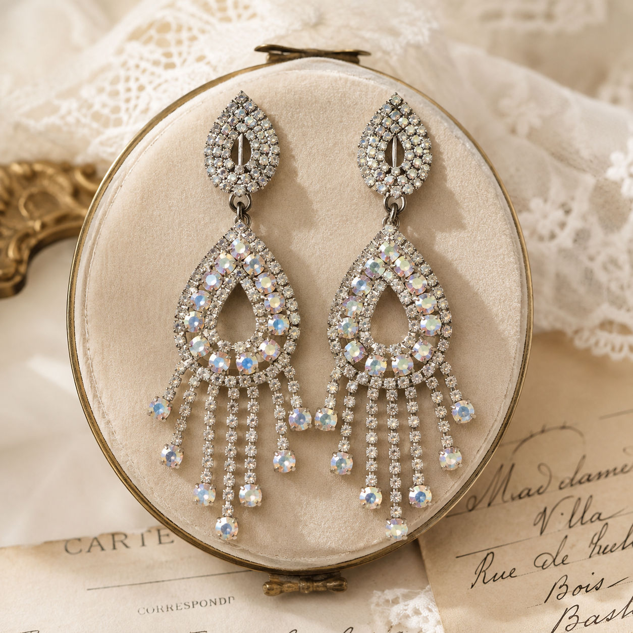 C.a. 1980s Sparkling Aurora borealis Chandelier Statement Cocktail Clip Earrings (MT1765)