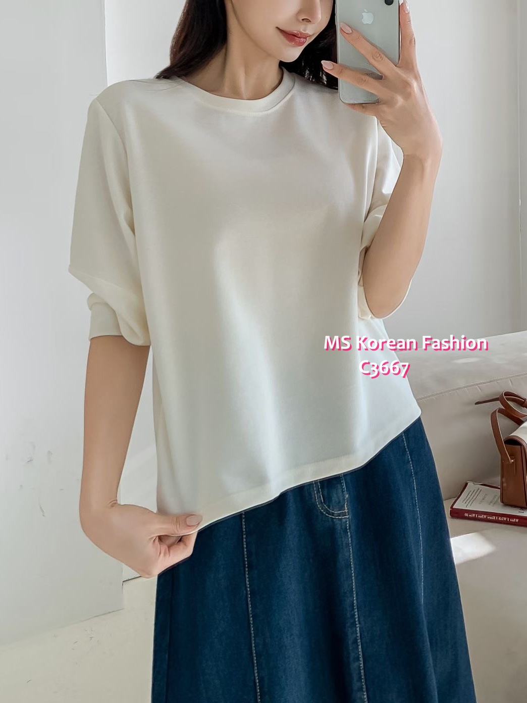 C3667 韓國🇰🇷淨色泡泡袖top