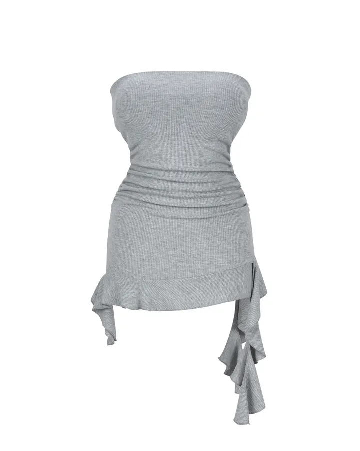 Asymmetrical Ruffle Ribbed Tube Top