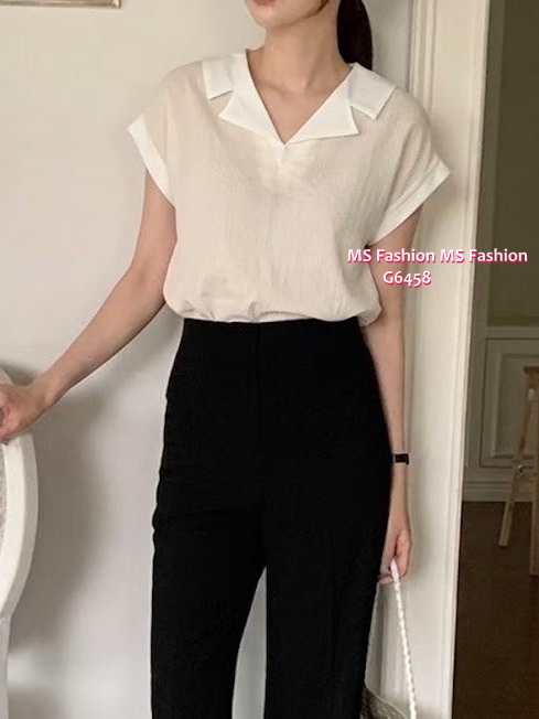G6458 V領雙色拼布top
