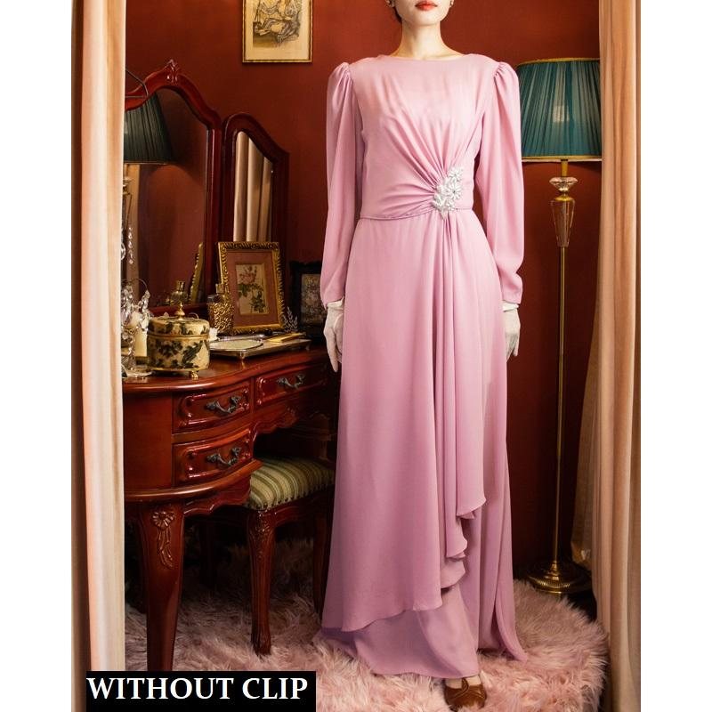 1970s/80s Does 1930s Style Rose Pink Long Dress with Waist Appliqué (MU108-11)