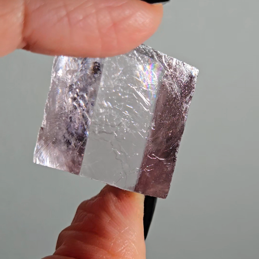 Purple calcite cube with rainbows - PC5