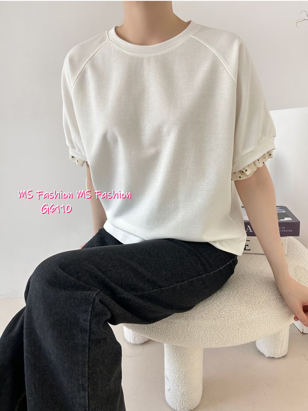 G6110 韓國🇰🇷拼波點ruffle袖top