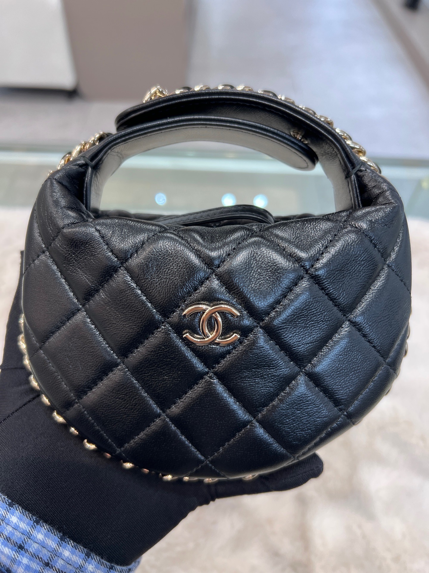 【預訂貨品】晶片款  Chanel 23C黑金迷你Pouch