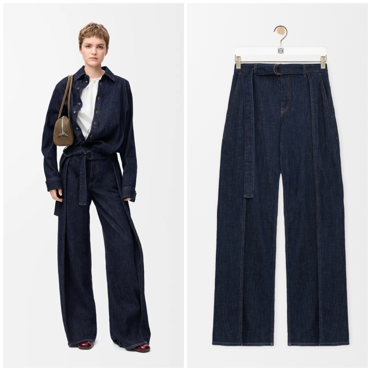 LOEWE Belted pleated high-rise wide-leg jeans
