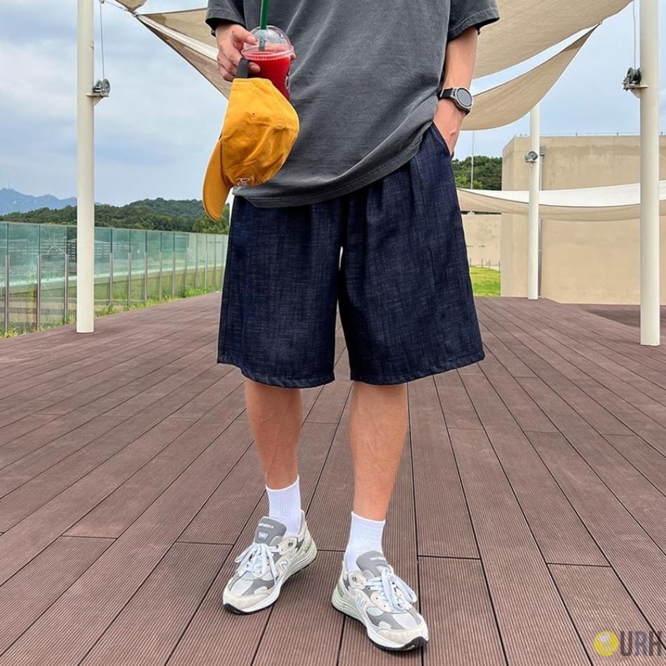 【100%保證韓國直送】Linen Like Denim 輕涼仿麻牛仔布質感抽繩全橡筋五分Bermuda短褲 🩳 [4 color] RG165921