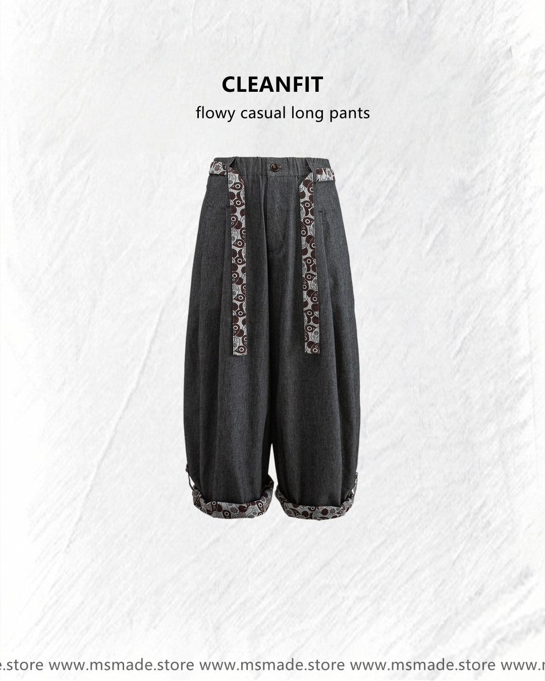 M0423腰果花帶拼接垂感長褲