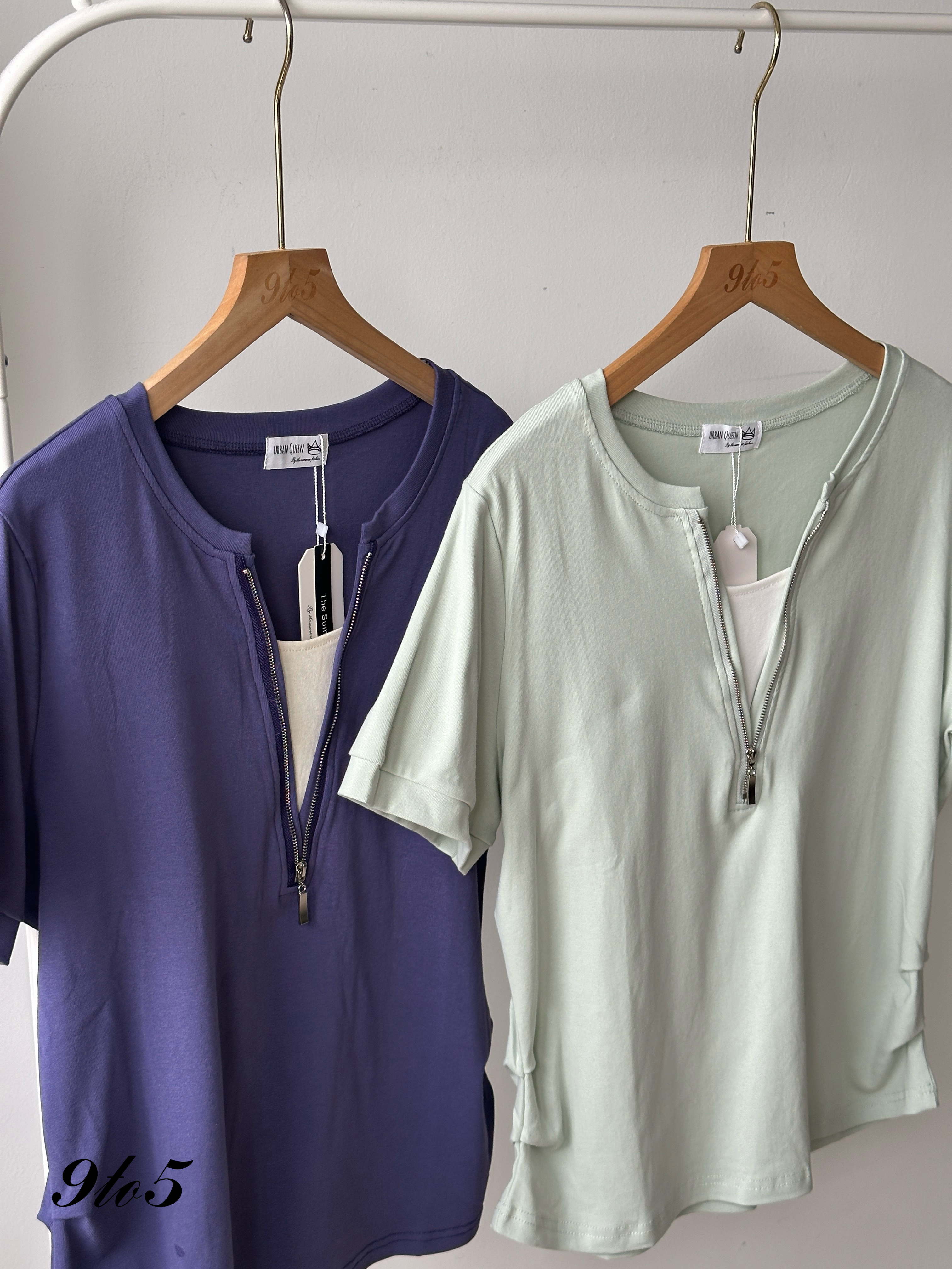 T4063 Fake Two-Piece Zip Top - 5 Colors 