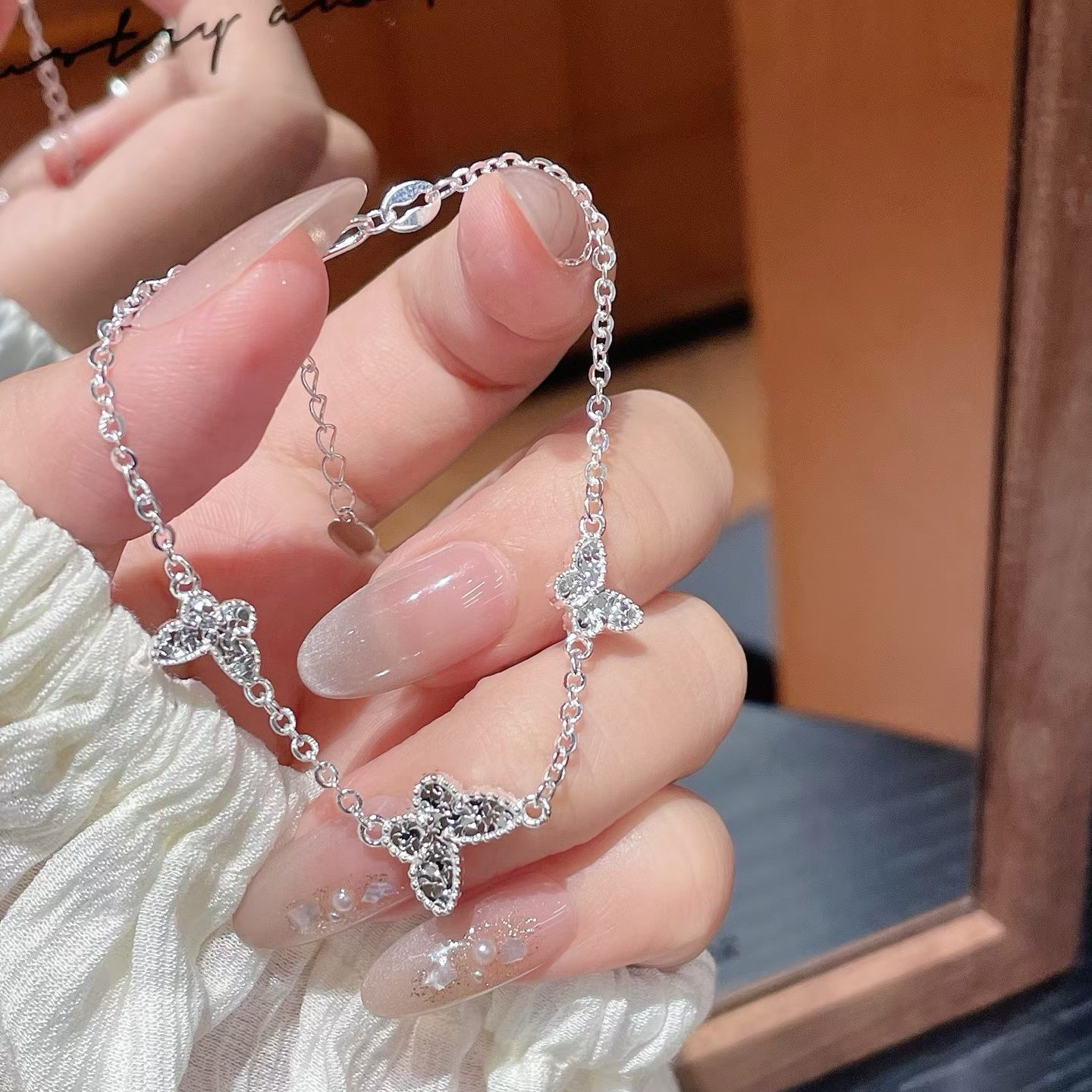足银999 🦋三只蝴蝶 双面碎冰冰素银手链