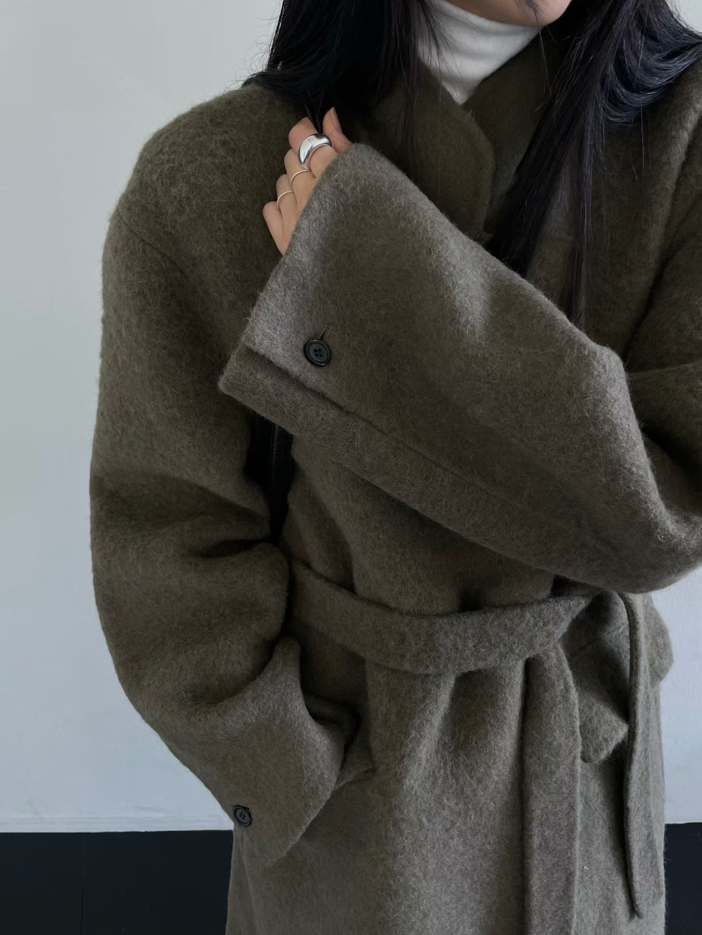 MILAE 手工訂製 Suri Alpaca 雙面羊毛綁帶長款毛呢大衣外套