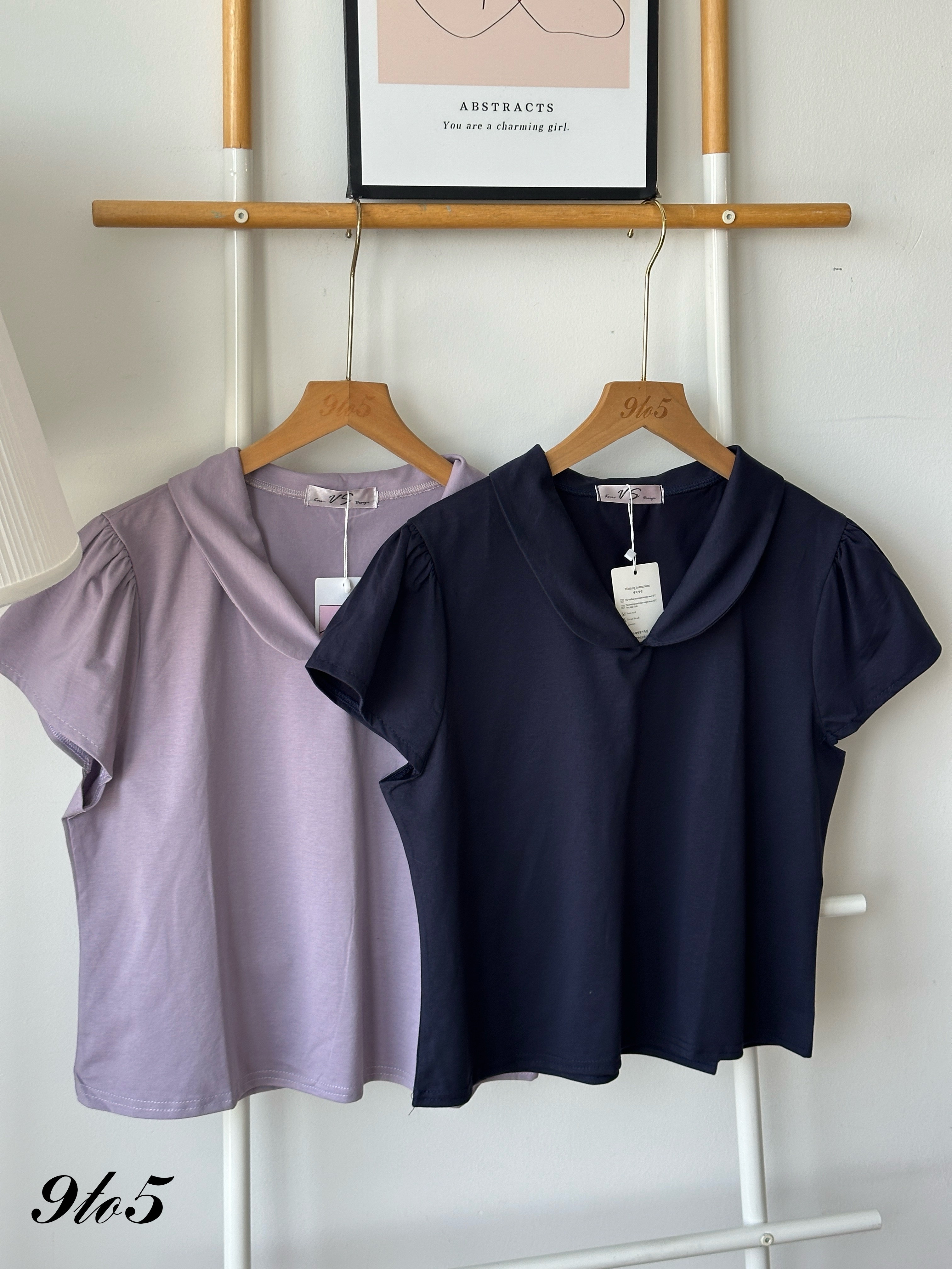 T4252 Peter Pan Collar Top - Blue & Purple
