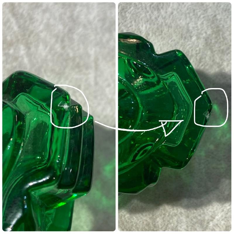1960s Czechoslovakia Art Deco Inspired-Pattern Pressed Glass Vanity Perfume Bottle - Emerald Green (MW013)