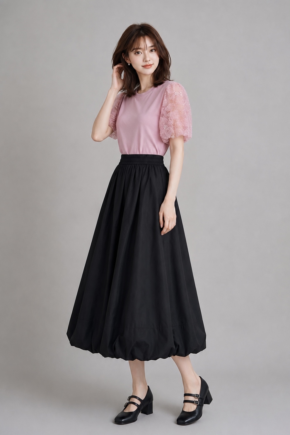 14105 Aurora Bubble Hem Maxi Skirt