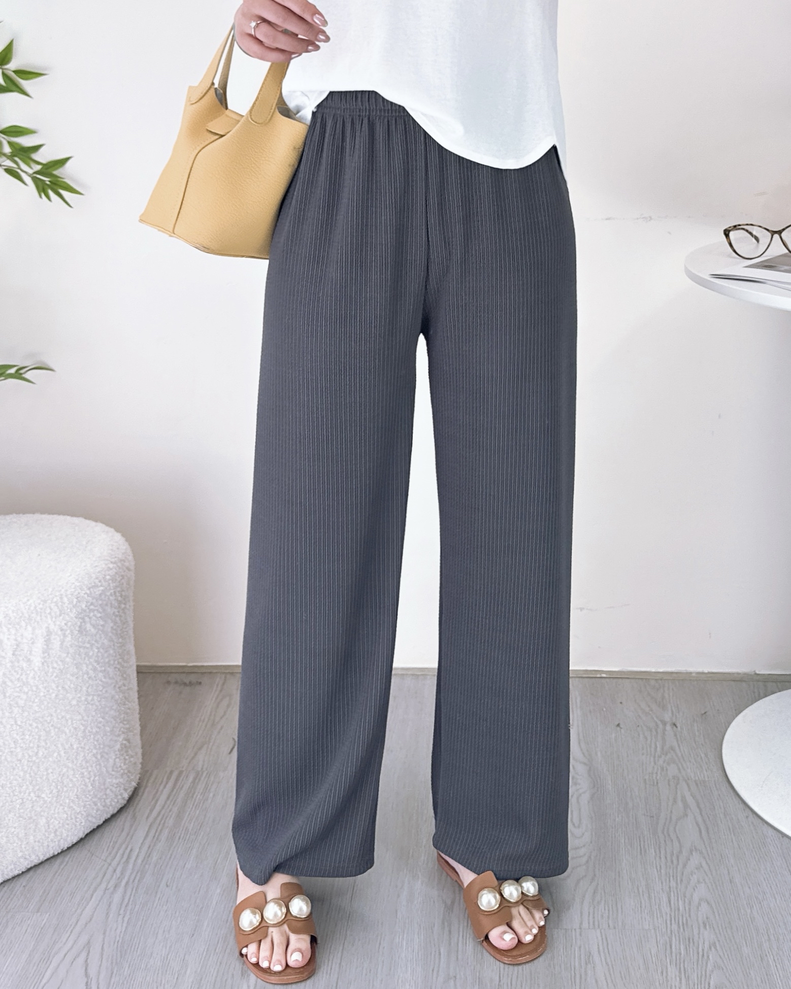 福利款彈性線棉休閒闊褲 5色