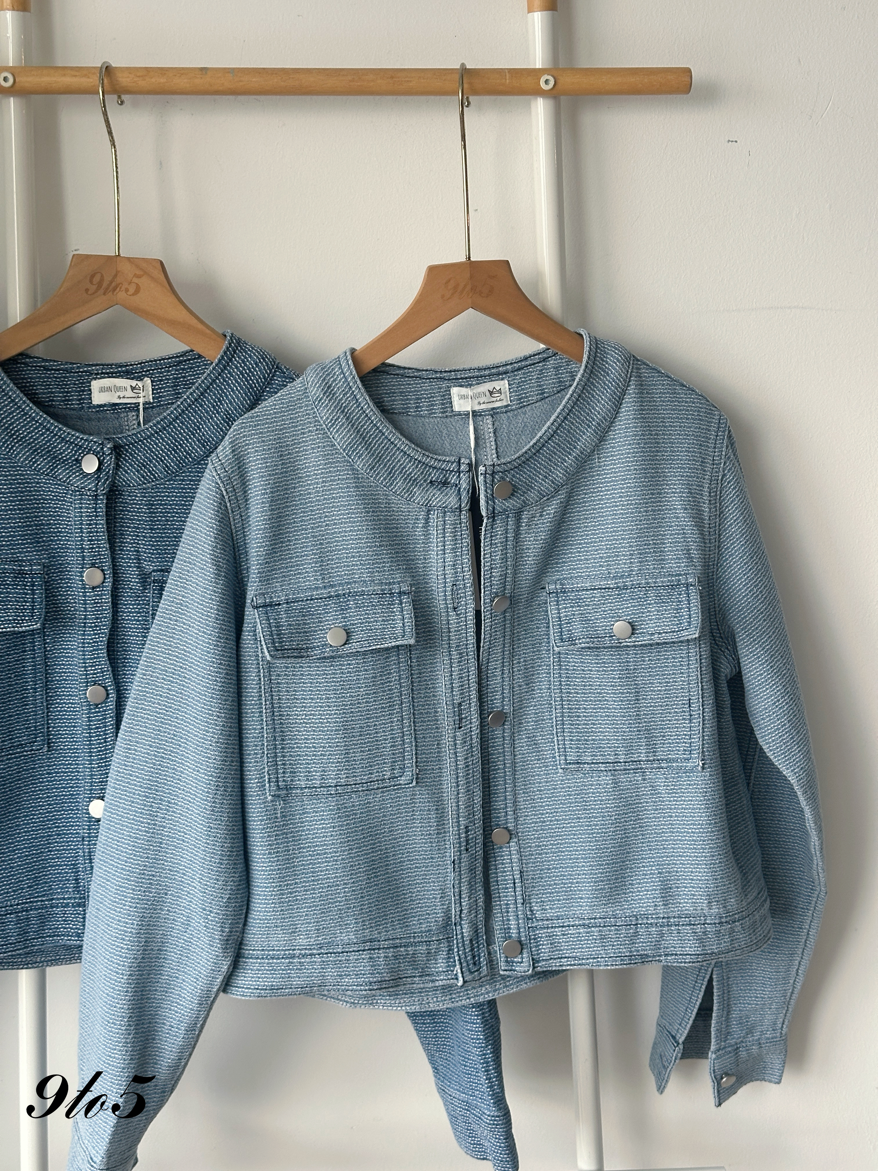 T4165 Tweed Style Denim Jacket - Dark Blue & Light Blue
