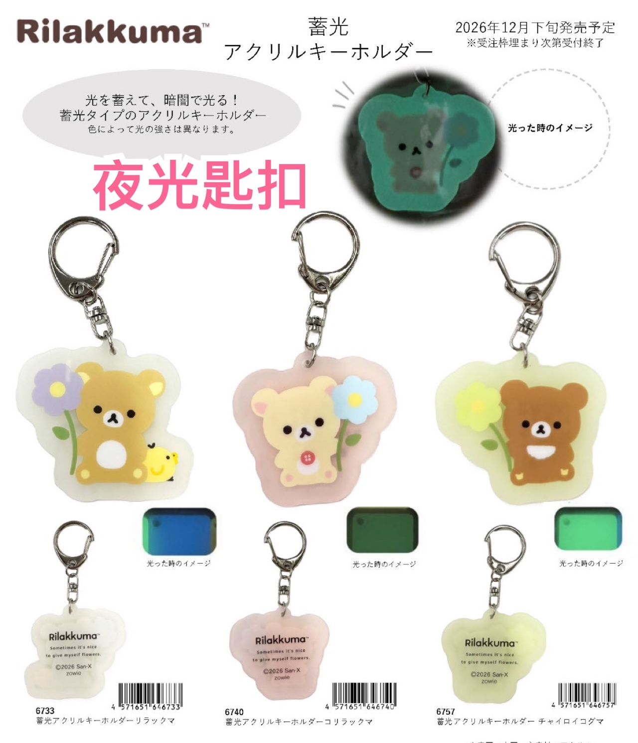 《預訂貨品》全新 BASIC RILAKKUMA Flower 系列夜光匙扣