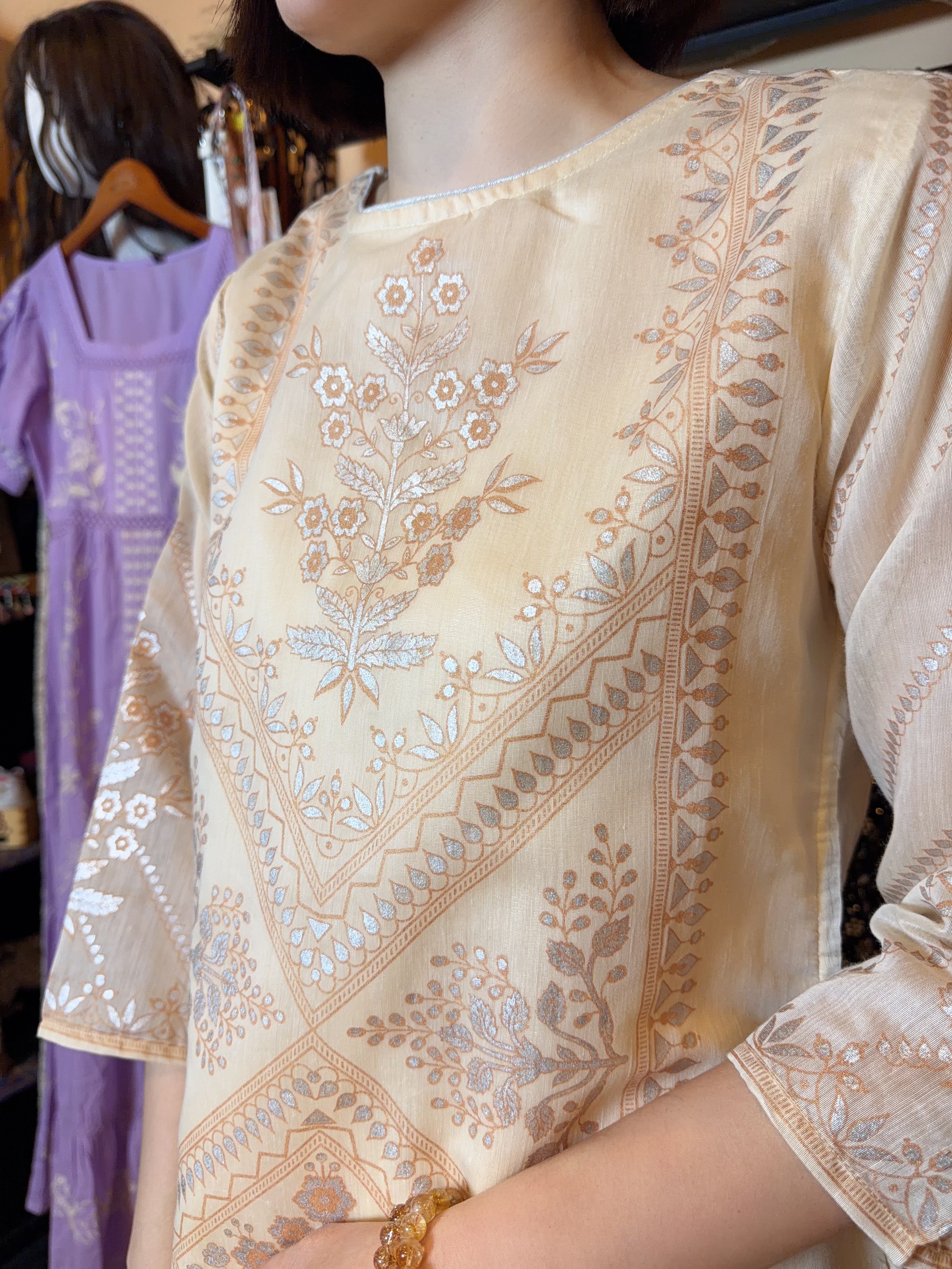 Gold Print Emb. Kurta  #1414