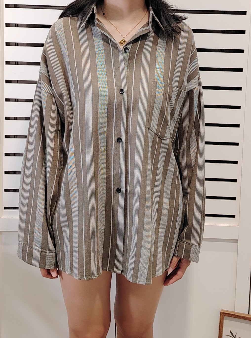 8169 Vertical Line Over Size Long Sleeve Shirt 