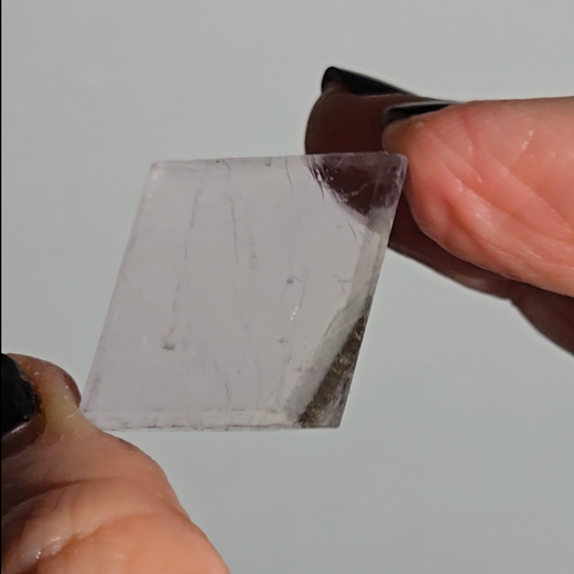 Purple calcite cube with silver rutiles - PC7