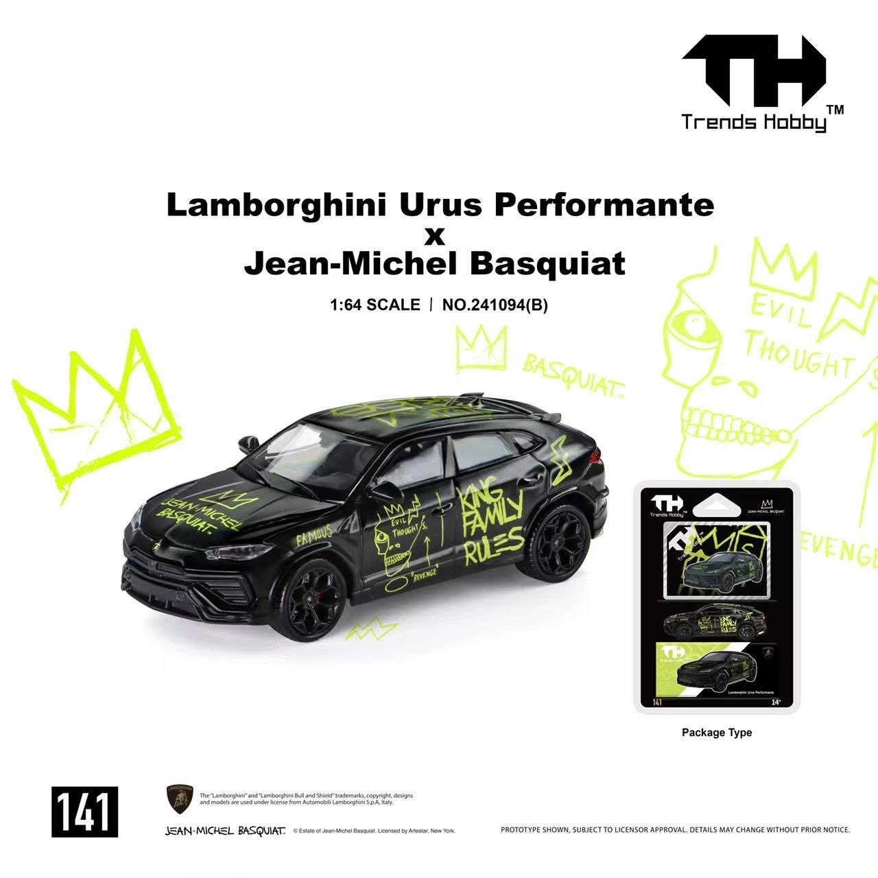 (預訂 Pre Order) Trends Hobby (241094(B)) 1/64 Lamborghini Urus Performante x Jean-Michel Basquiat Black Livery (只有掛卡包裝） （Only Blister Card Package)