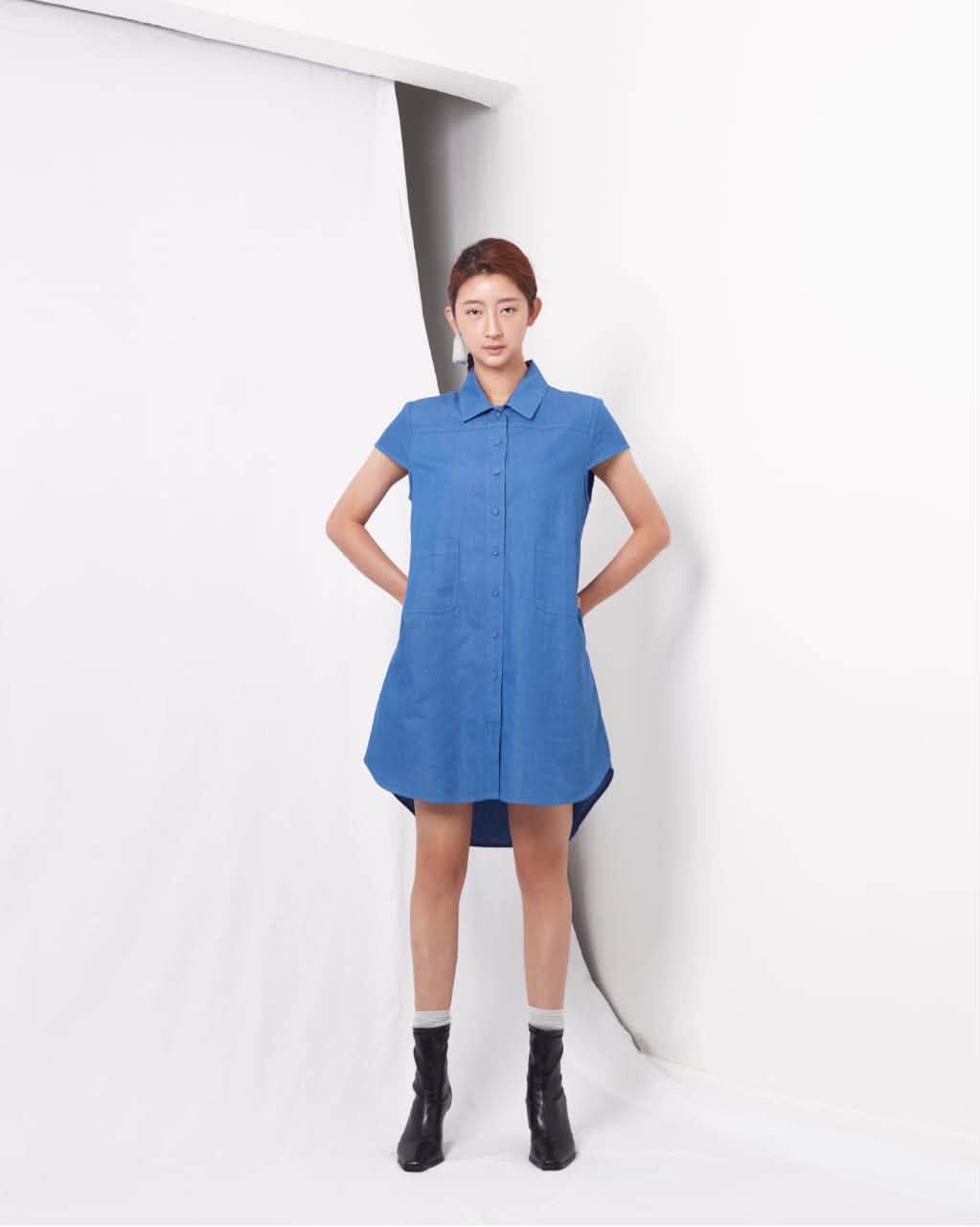 VIL-SD2712 DENIM SHIRT DRESS WITH POCKET