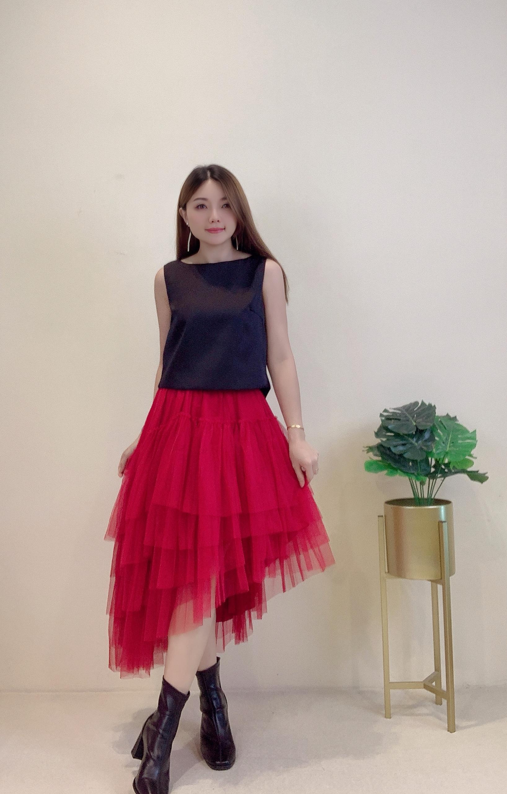 前短后长网纱半裙 1395