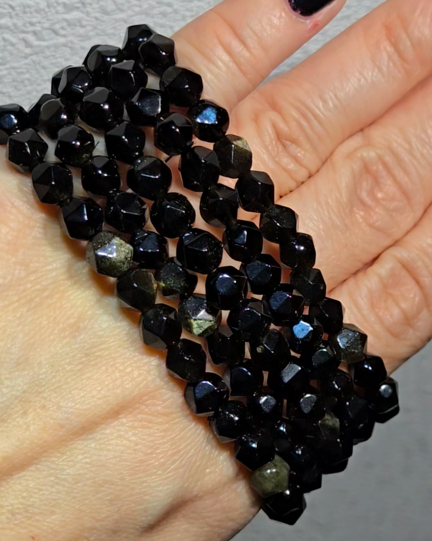Faceted 6.2mm golden obsidian bracelets - JW74