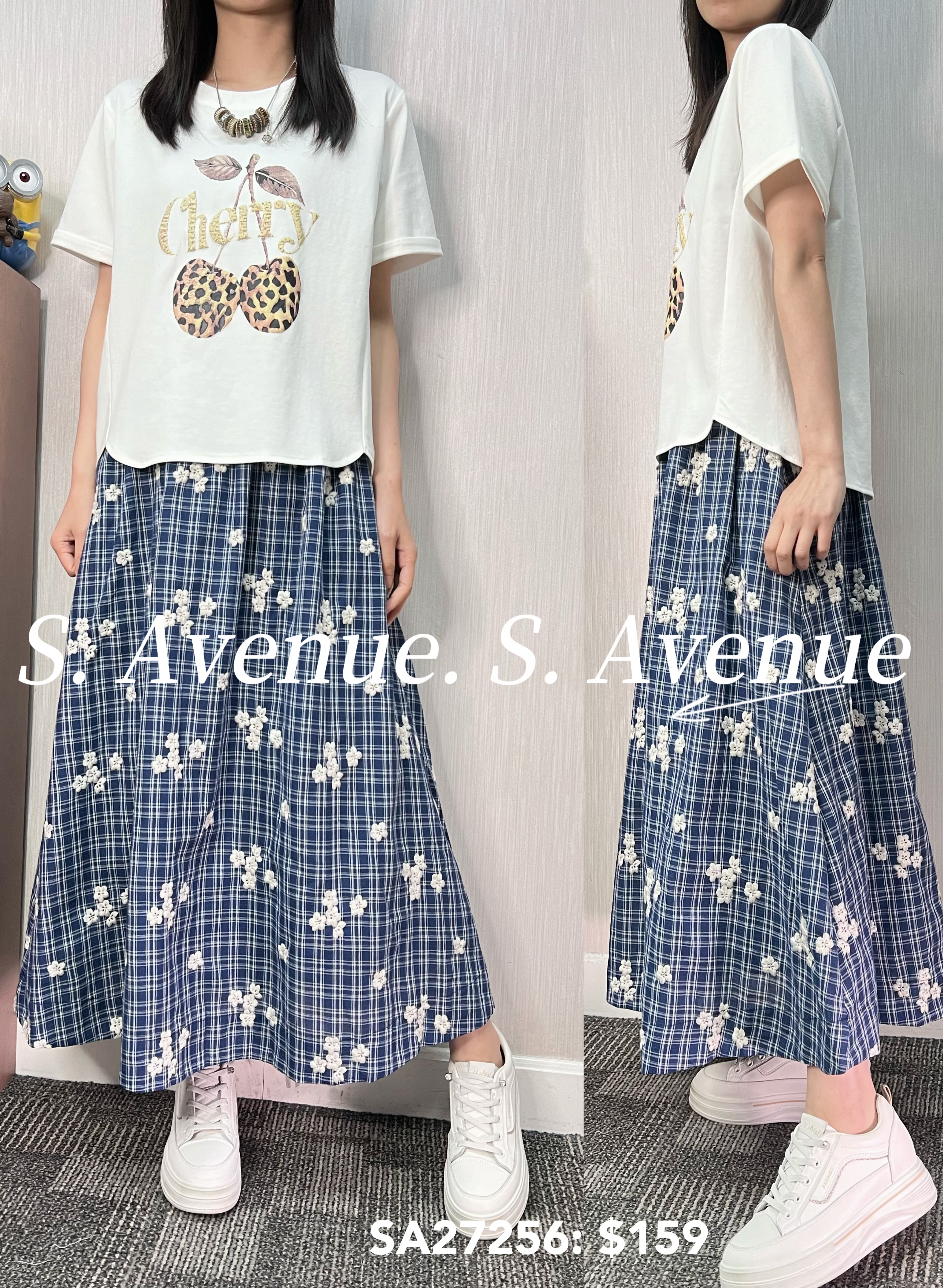 SA27256: 短袖不規則腳車厘子tee