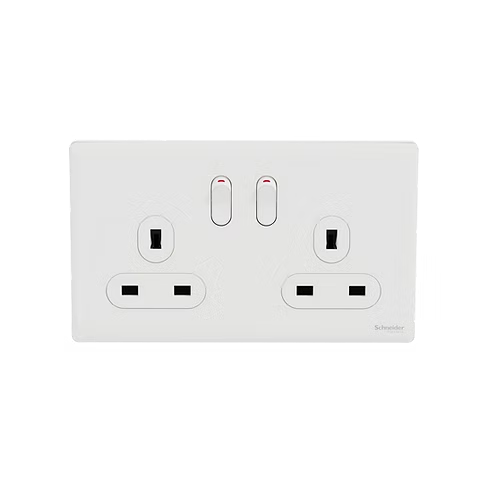 施耐德 Unica X 皎月白 13A孖蘇有掣 插座