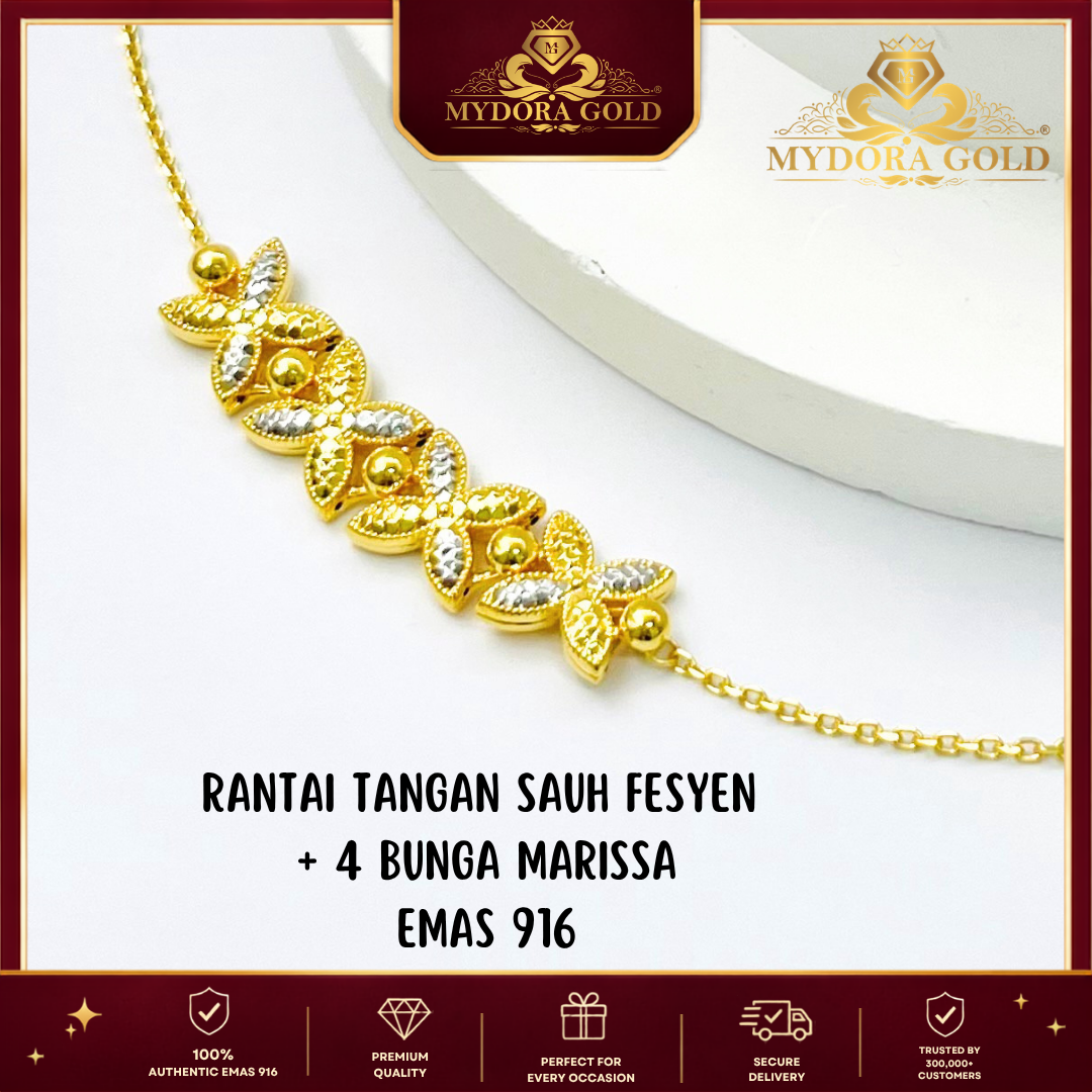 MYDORA Rantai Tangan Sauh Fesyen + 4 Bunga Marissa l EMAS 916/22K
