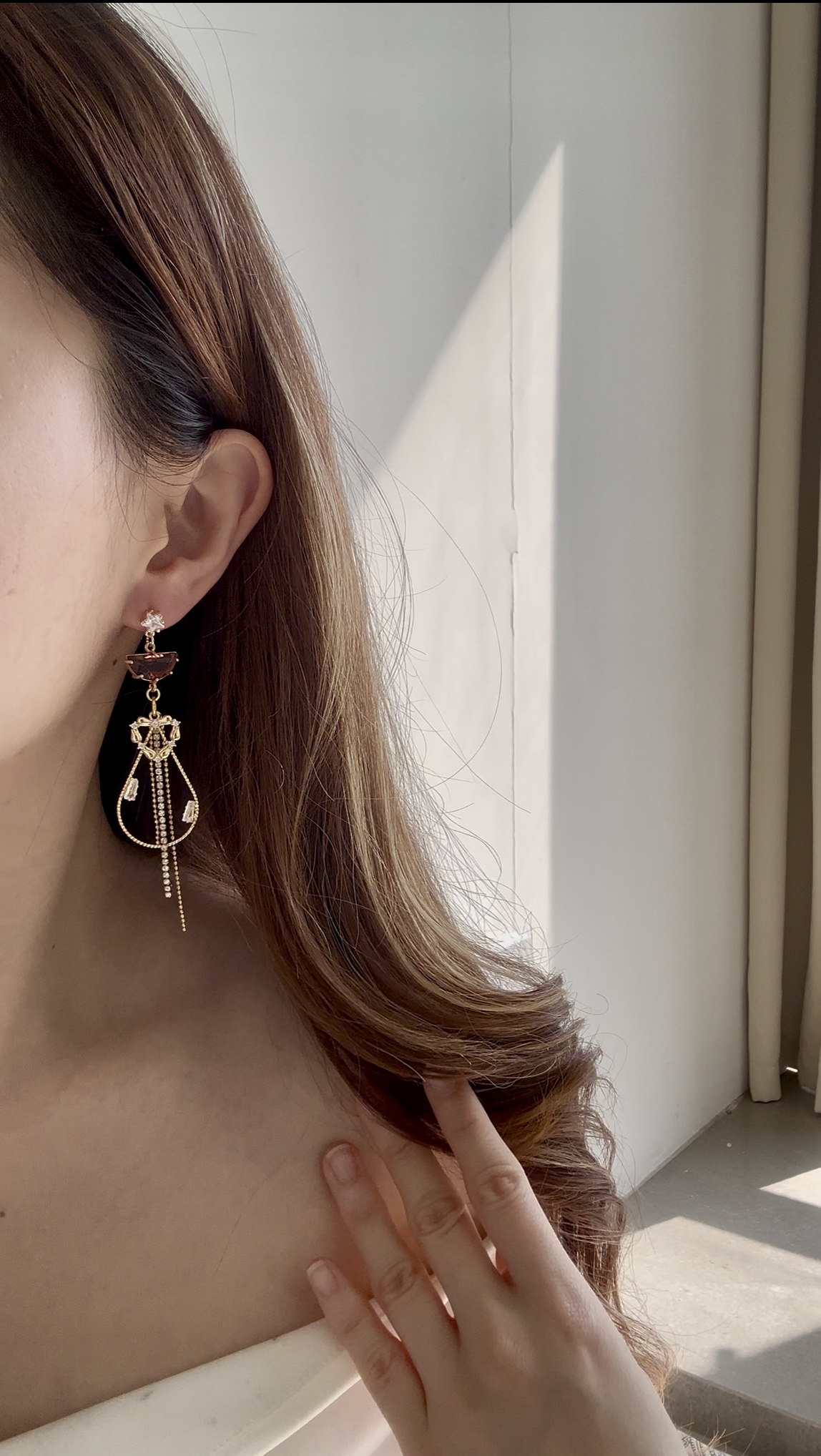 紅晶心鑽耳環❤️