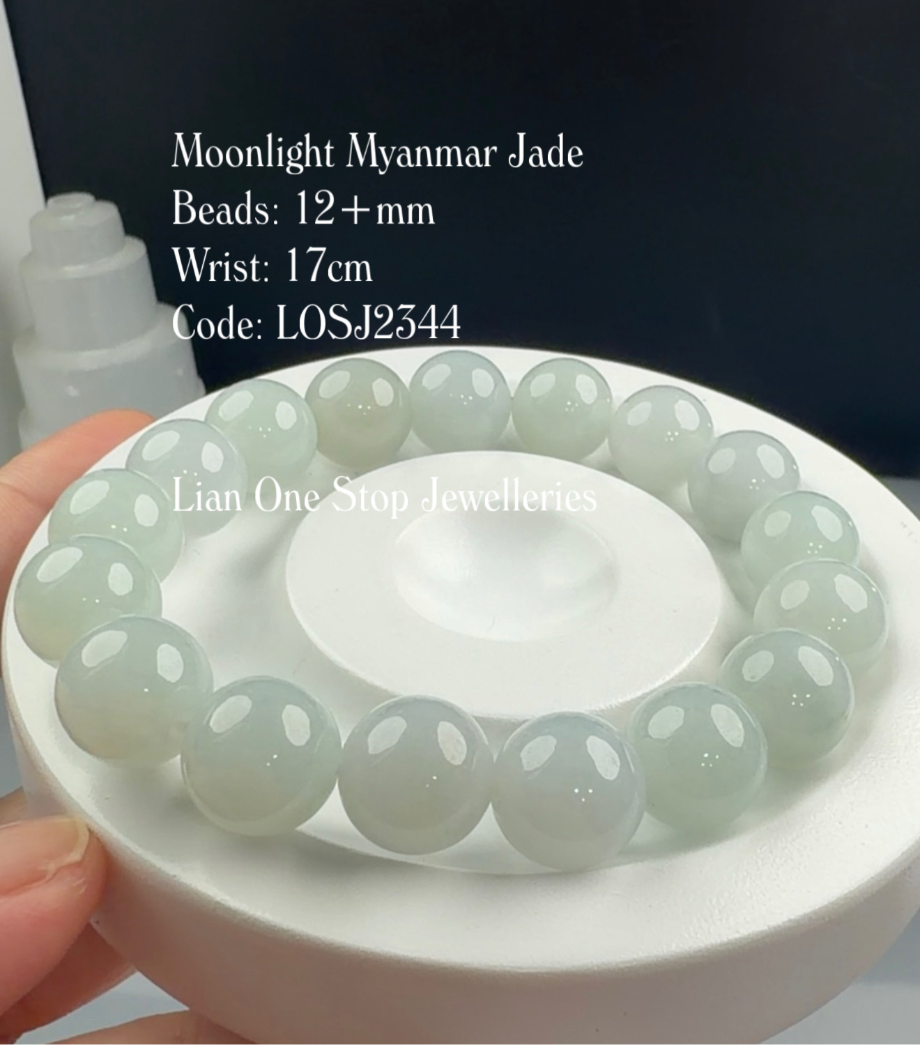 Code: LOSJ2344 Moonlight Myanmar Jade 12+mm