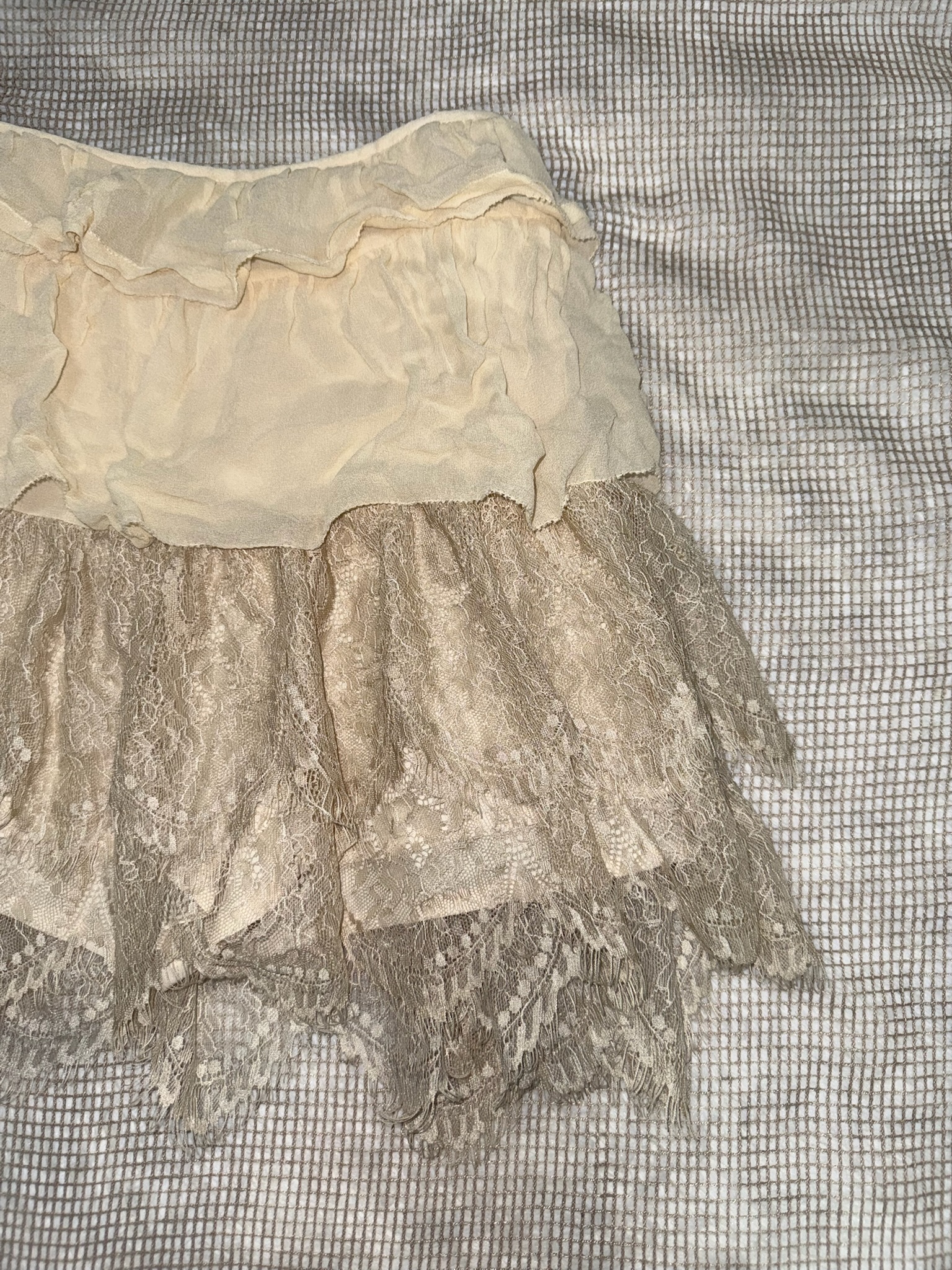 Fairycore Champagne Lace Hem Ruffle Skirt