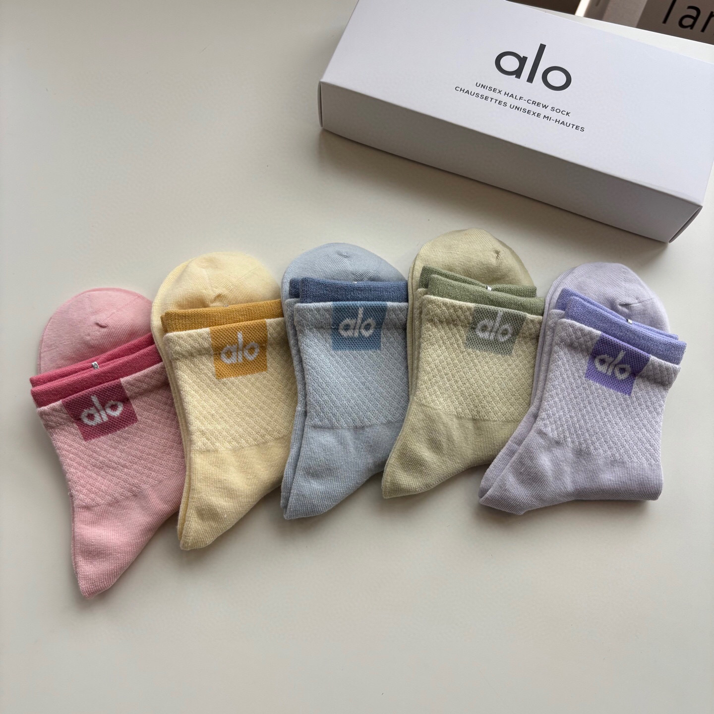 Alo Yoga 情侶款假兩件長筒棉襪（一套5對）