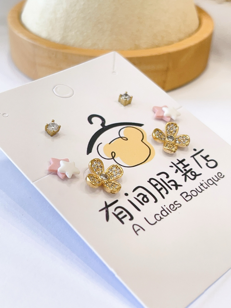 小花星星耳环套装