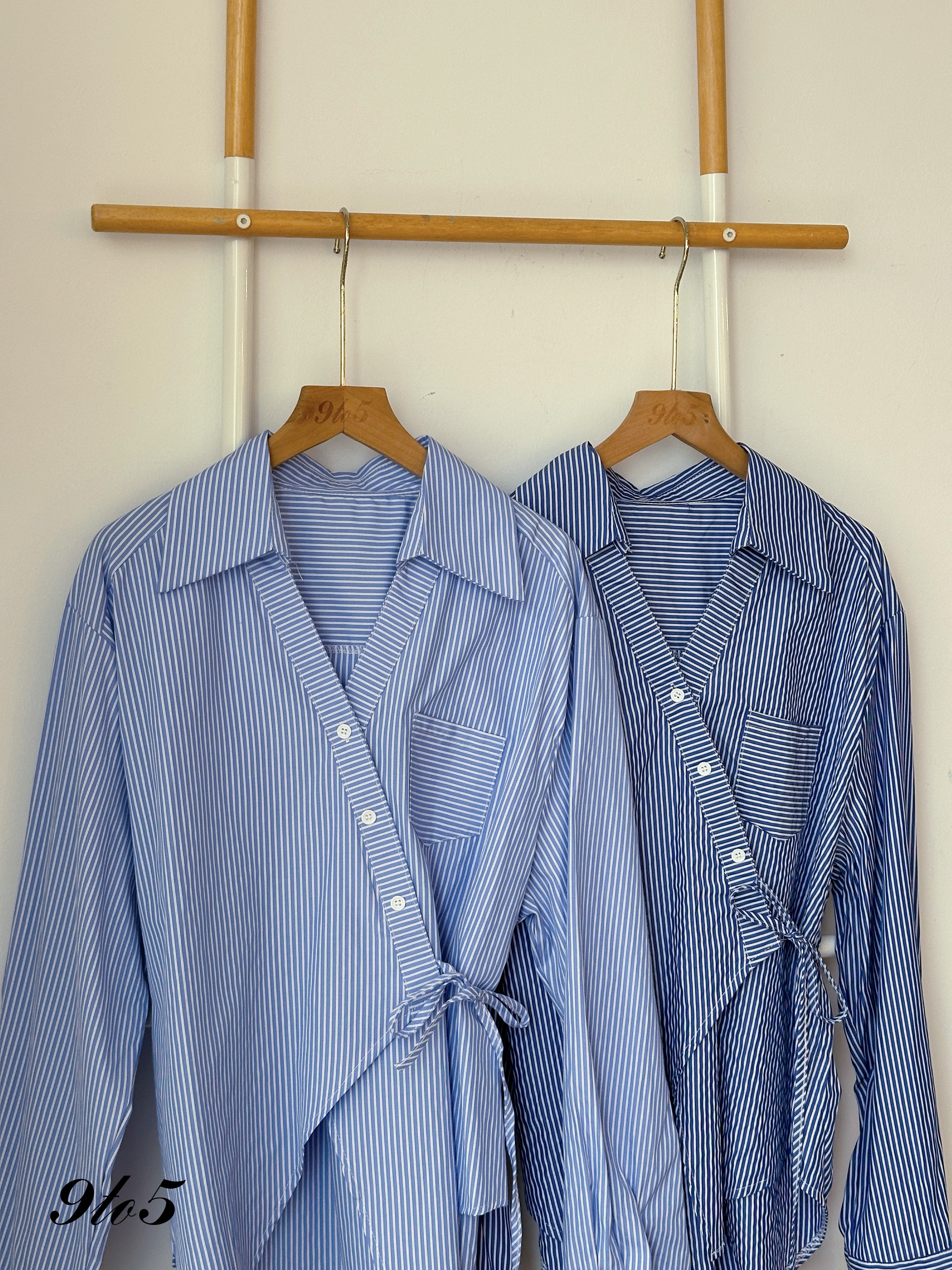 T4140 Side-tie Stripe Shirt - Dark Blue & Light Blue